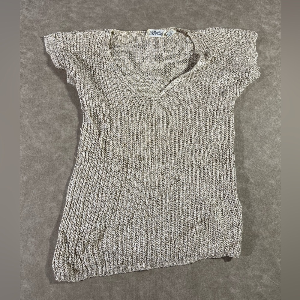 Vintage Linda Allard Ellen Tracy linen blend V neck Top Women’s Size M